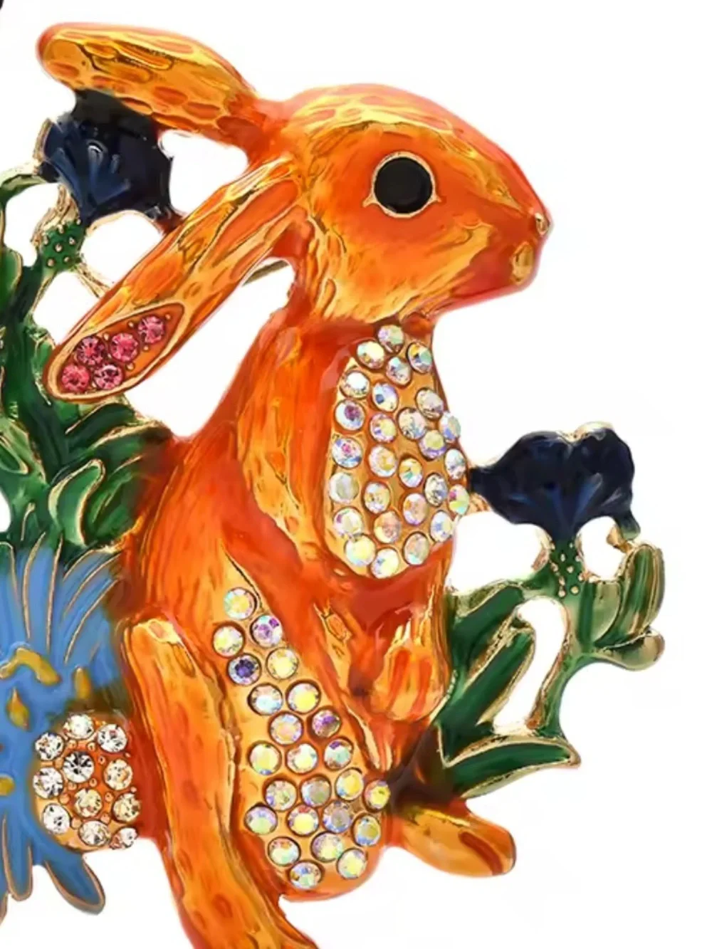 Cute Orange Rabbit Crystal Brooch